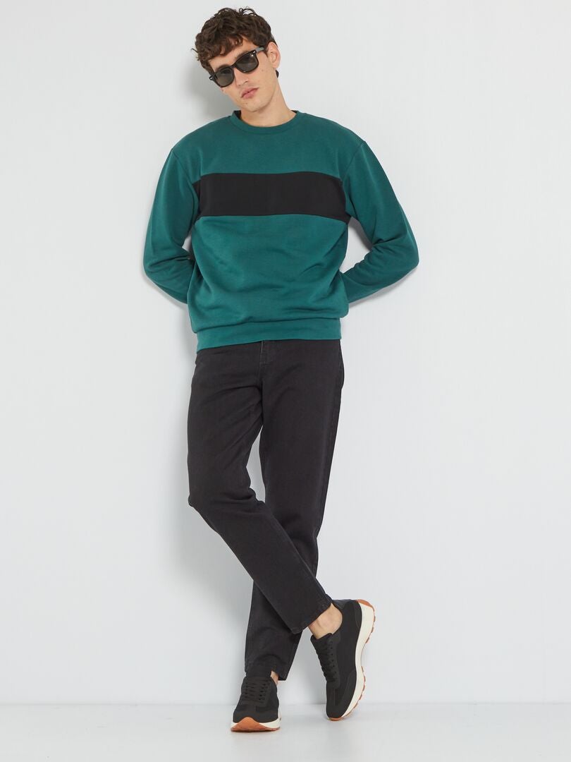 Sweater van joggingstof met colorblock GROEN - Kiabi