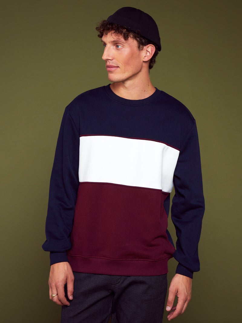 Sweater van joggingstof met colorblock-patroon BLAUW - Kiabi