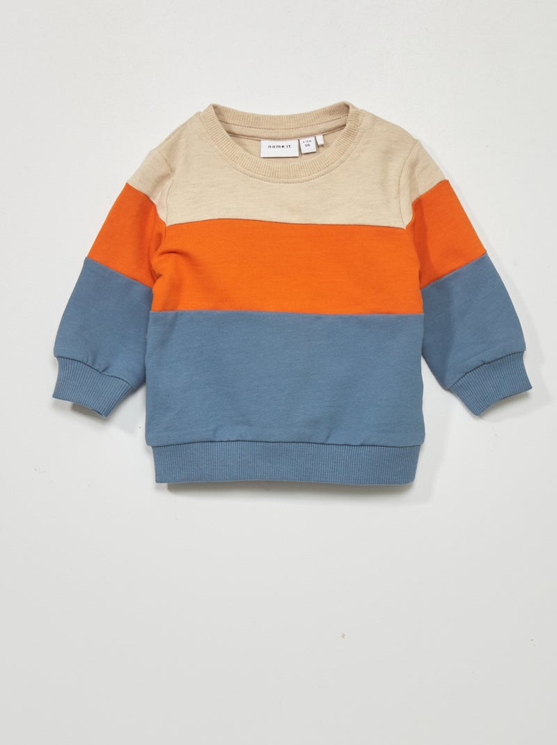 Sweater van joggingstof met colorblock-patroon BLAUW - Kiabi