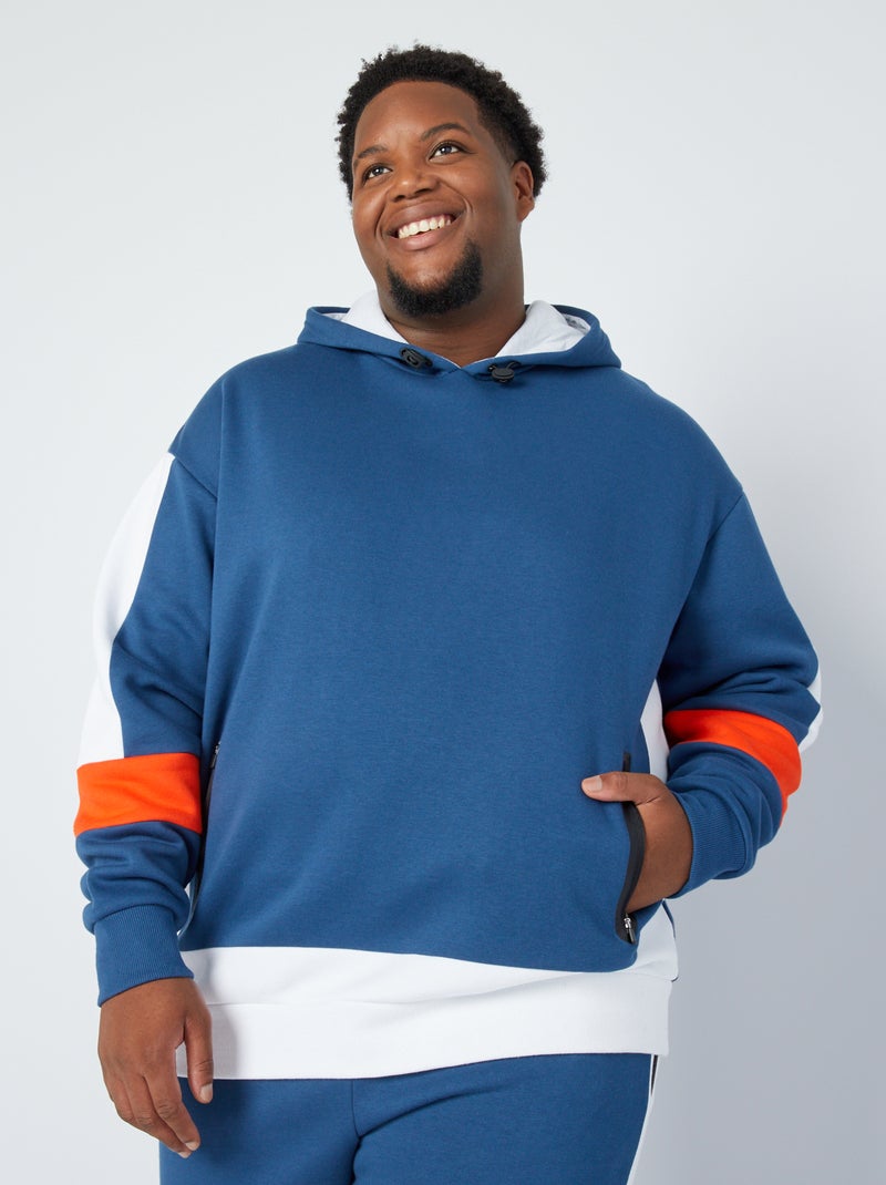 Sweater van joggingstof met colorblock-patroon donkerblauw - Kiabi