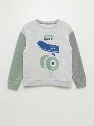 Sweater van joggingstof met colorblock-patroon