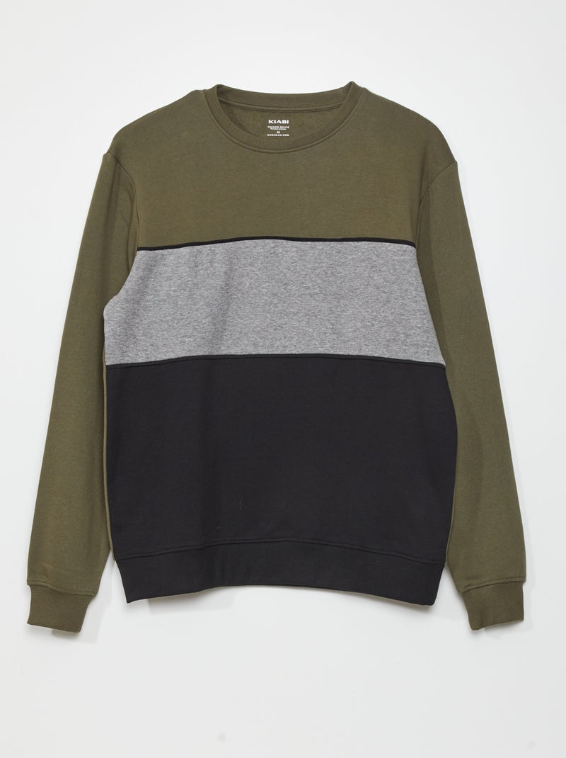 Sweater van joggingstof met colorblock-patroon KAKI - Kiabi