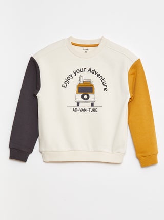 Sweater van joggingstof met contrastmouwen