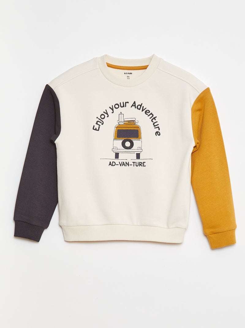 Sweater van joggingstof met contrastmouwen Biege - Kiabi