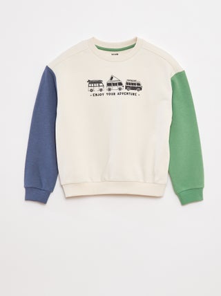 Sweater van joggingstof met contrastmouwen