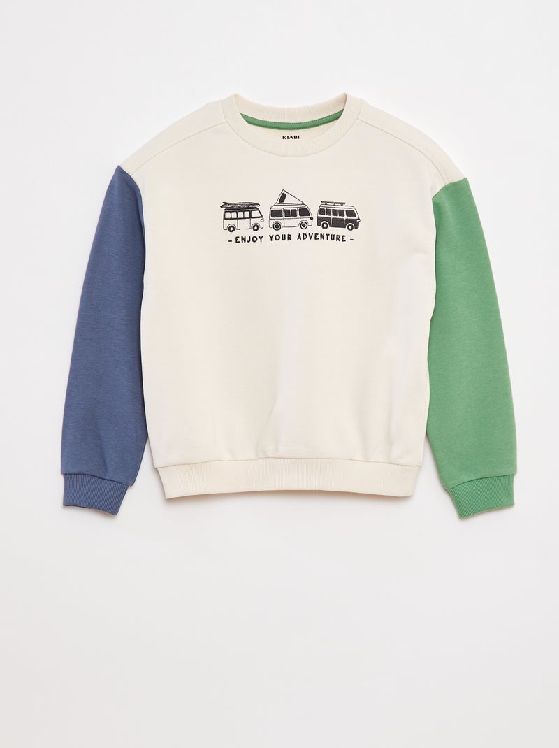 Sweater van joggingstof met contrastmouwen Biege - Kiabi