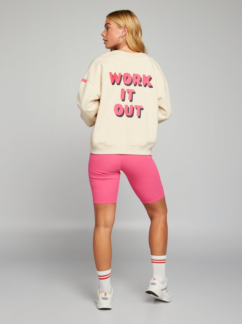 Sweater van joggingstof met diep uitgesneden kraag BIEGE - Kiabi