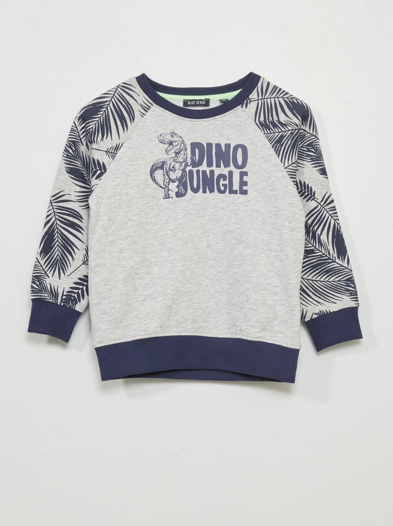 Sweater van joggingstof met dinosaurusprint grijs - Kiabi