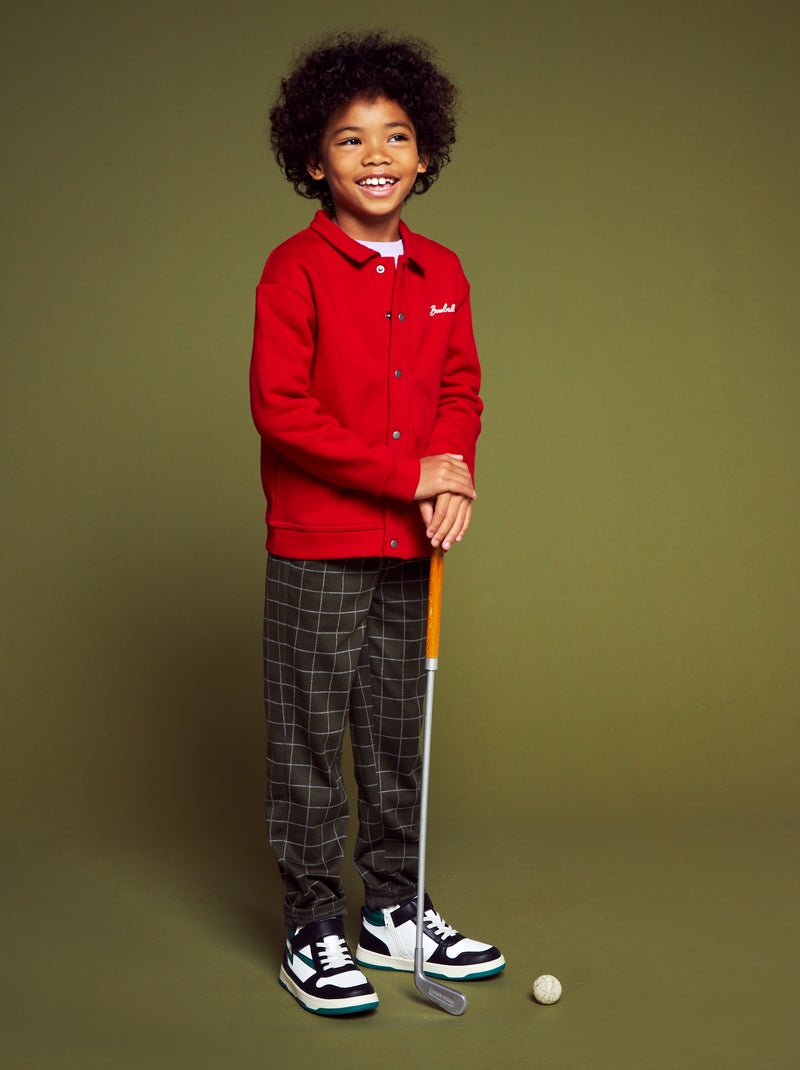 Sweater van joggingstof met drukknopen ROOD - Kiabi