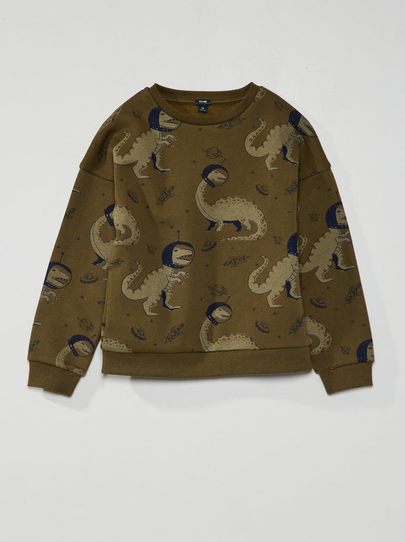 Sweater van joggingstof met fantasieprint KAKI - Kiabi