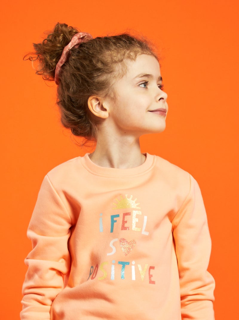 Sweater van joggingstof met fantasieprint ORANJE - Kiabi