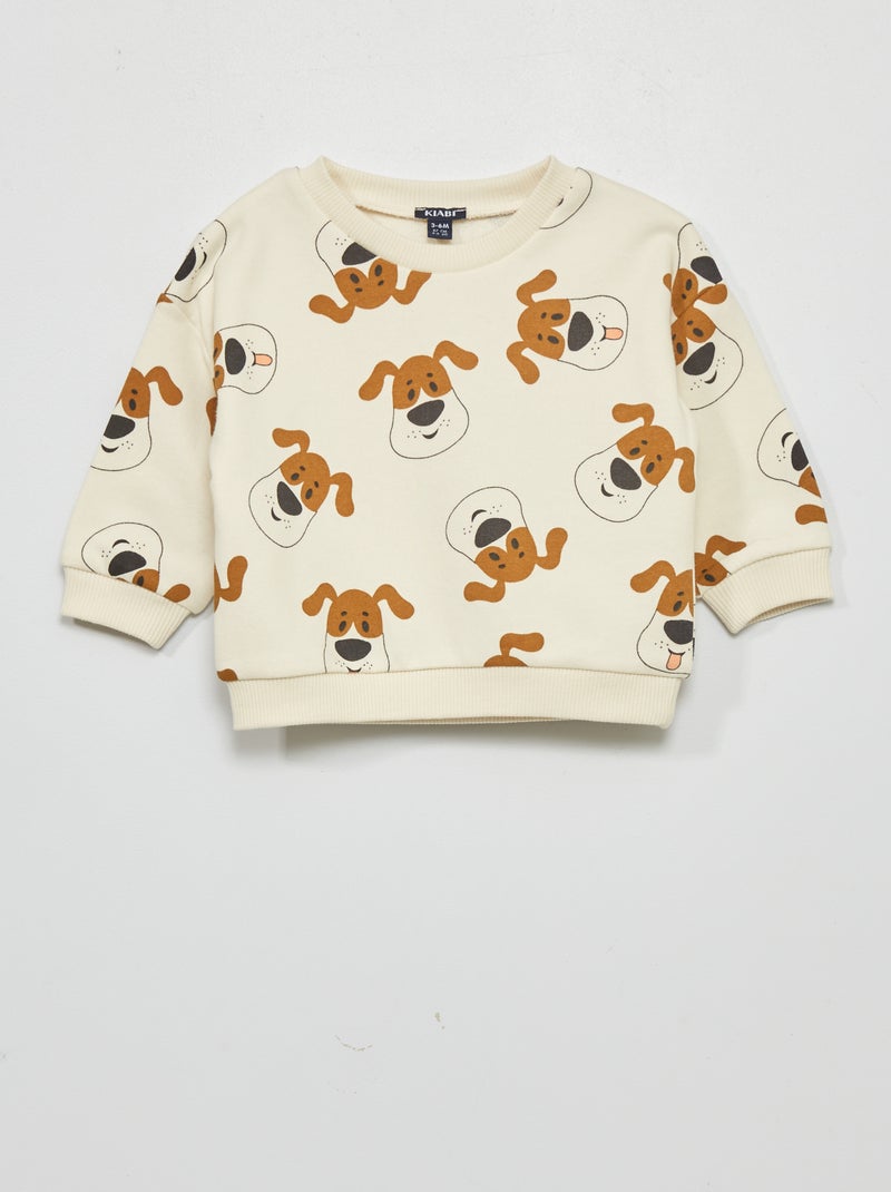 Sweater van joggingstof met hondjes WIT - Kiabi