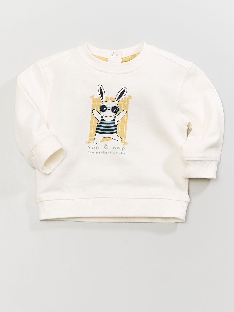 Sweater van joggingstof met konijnprint WIT - Kiabi