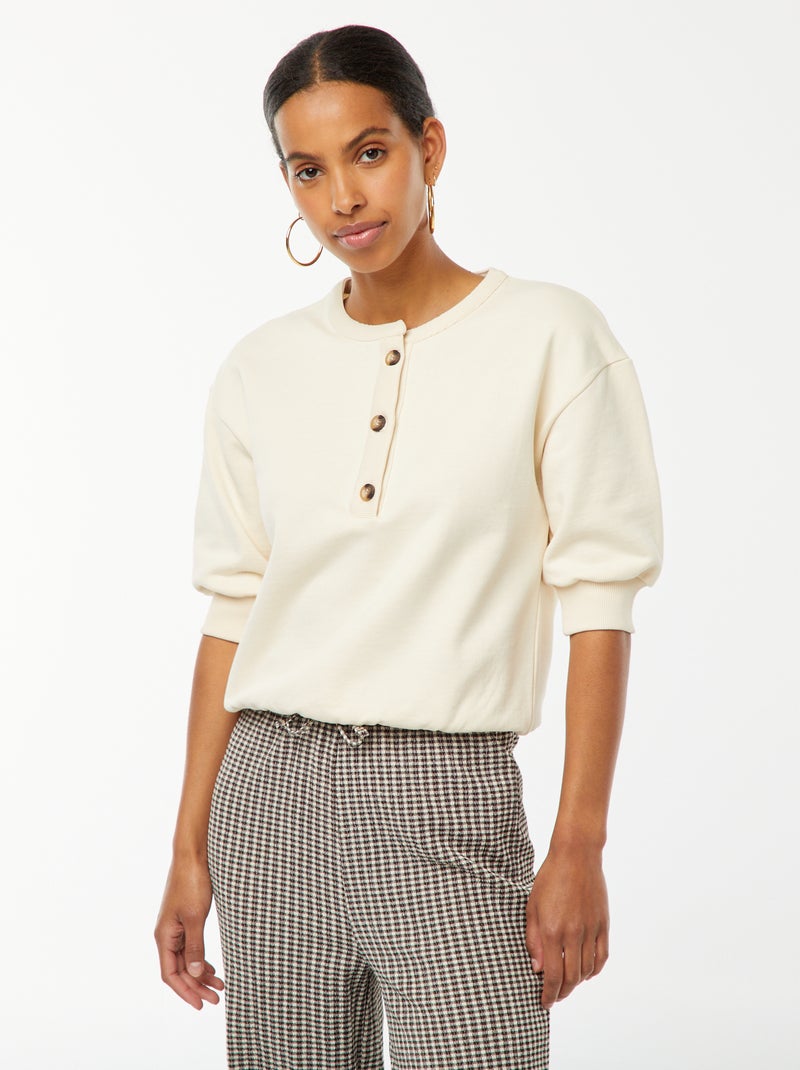 Sweater van joggingstof met korte mouwen BIEGE - Kiabi