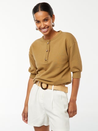 Sweater van joggingstof met korte mouwen