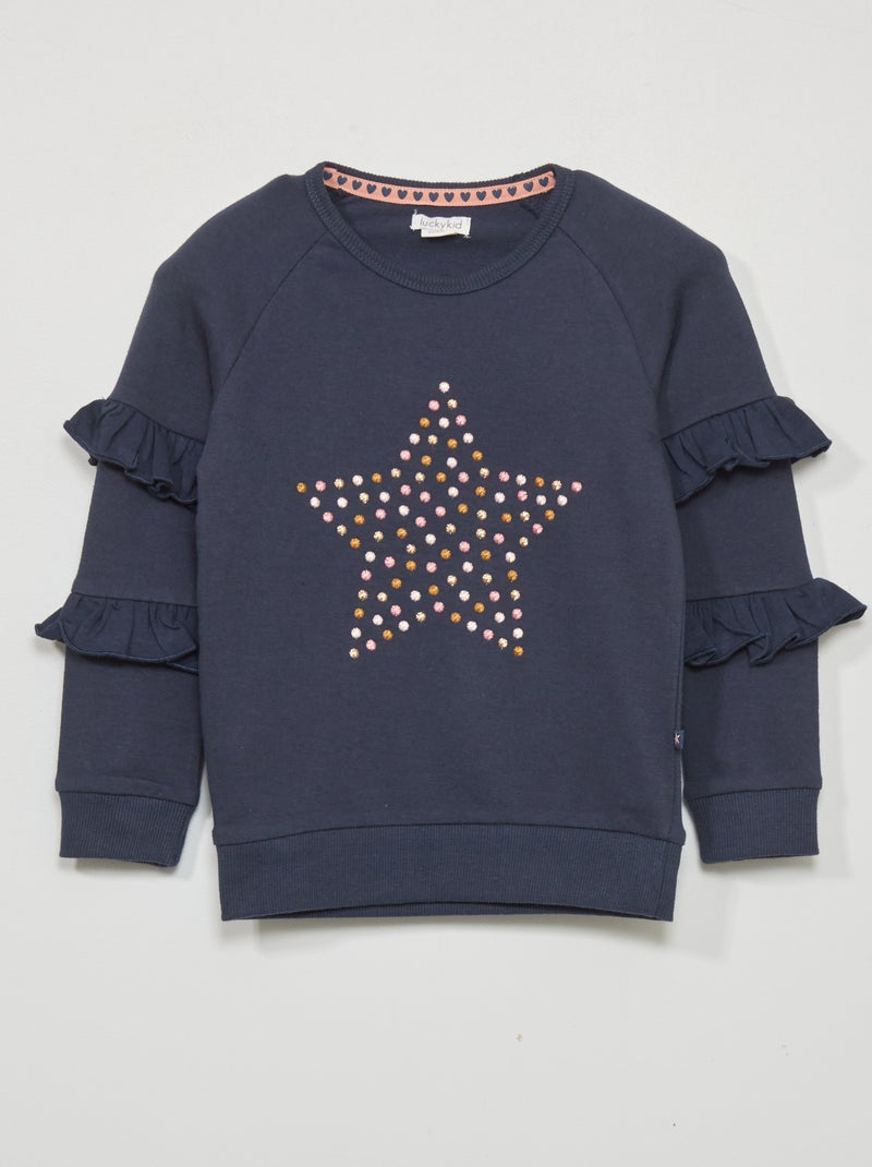 Sweater van joggingstof met lange volantmouwen BLAUW - Kiabi