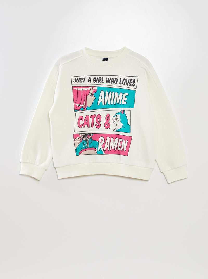 Sweater van joggingstof met mangaprint WIT - Kiabi