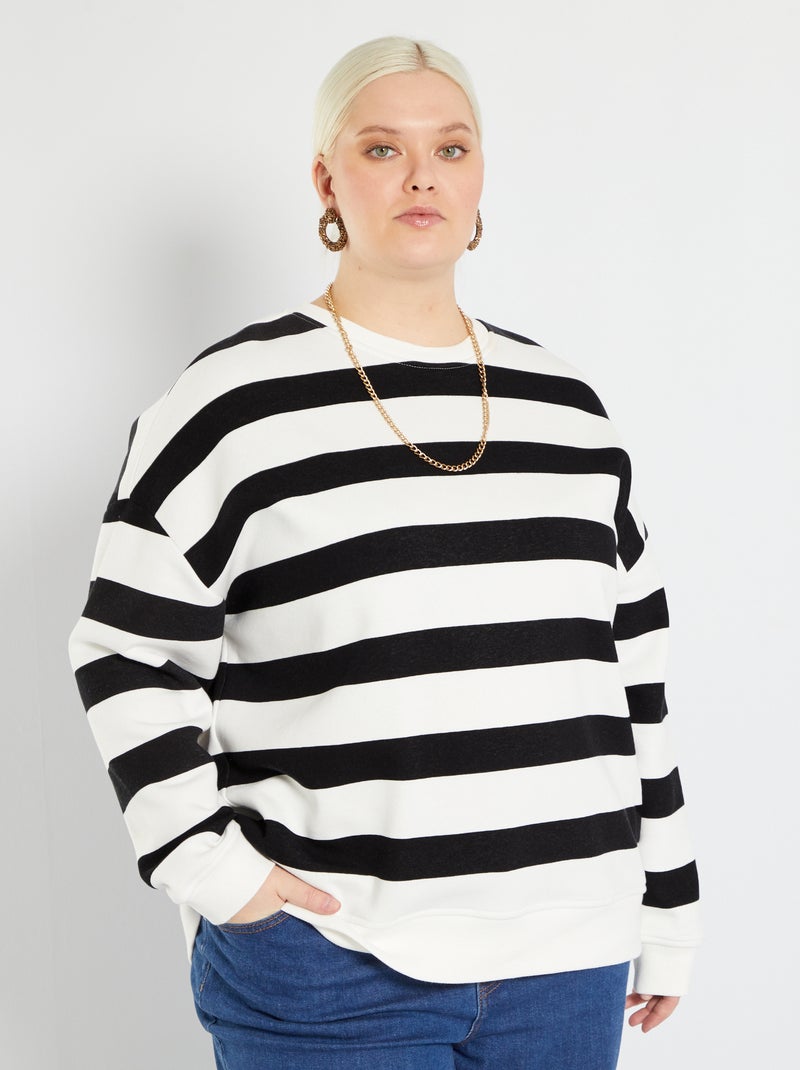 Sweater van joggingstof met matrozenstreepje blauw - Kiabi