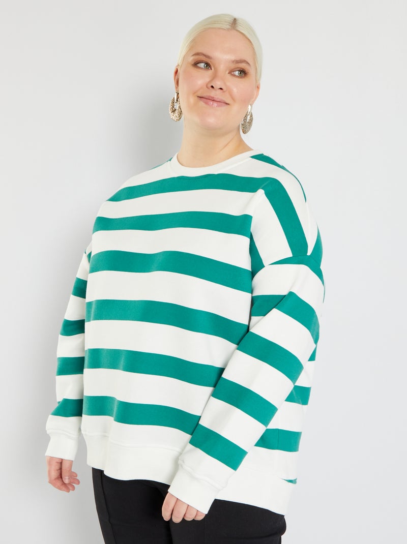 Sweater van joggingstof met matrozenstreepje GROEN - Kiabi