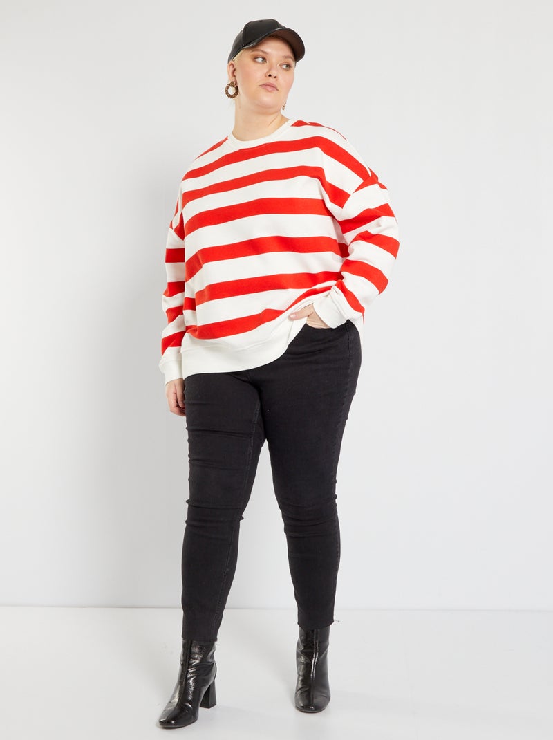 Sweater van joggingstof met matrozenstreepje ROOD - Kiabi