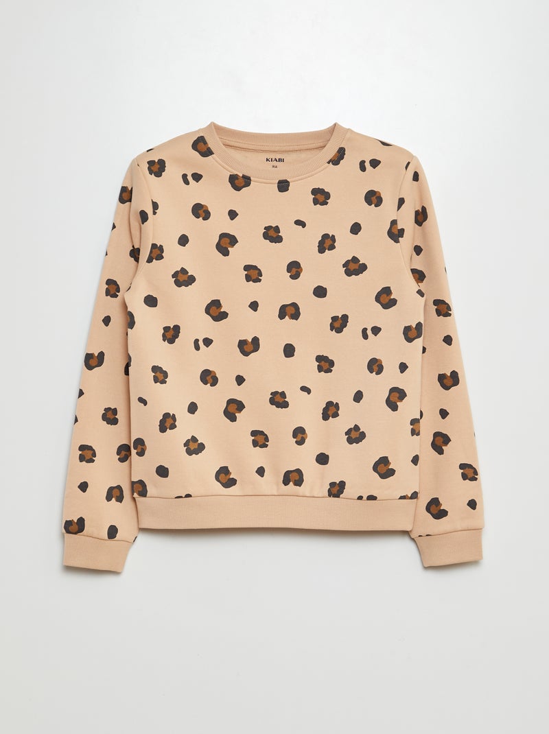 Sweater van joggingstof met motiefje BIEGE - Kiabi