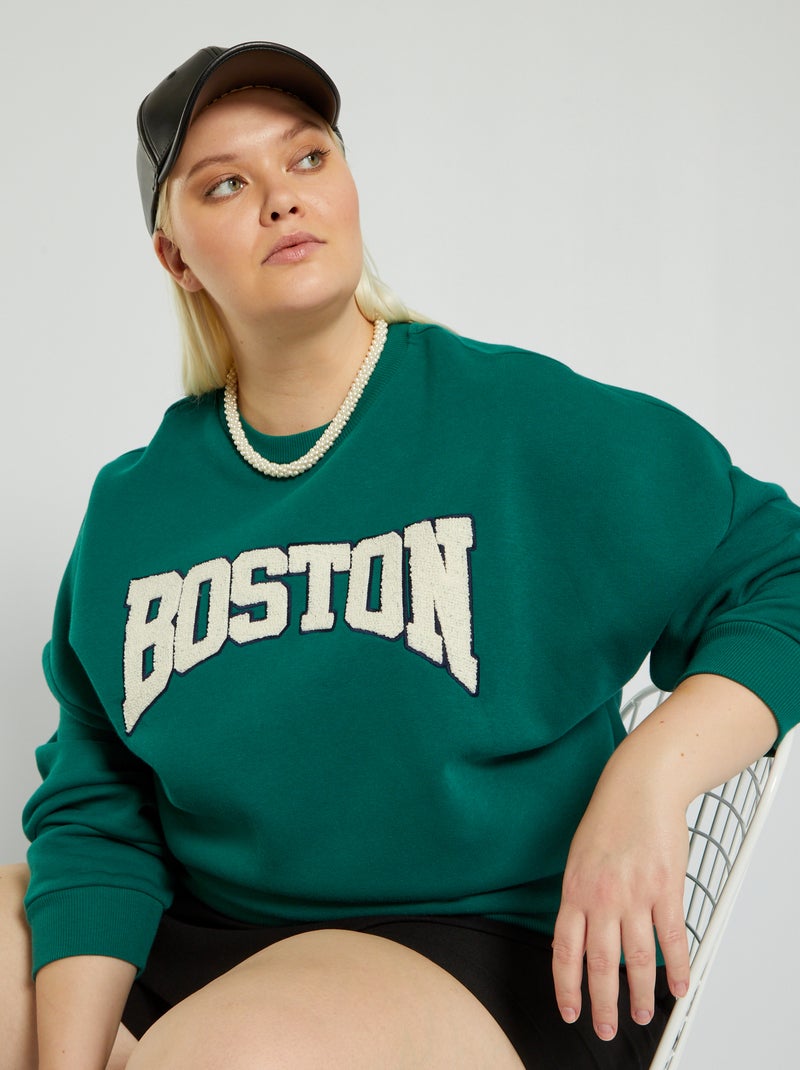 Sweater van joggingstof met opdruk 'Boston' GROEN - Kiabi