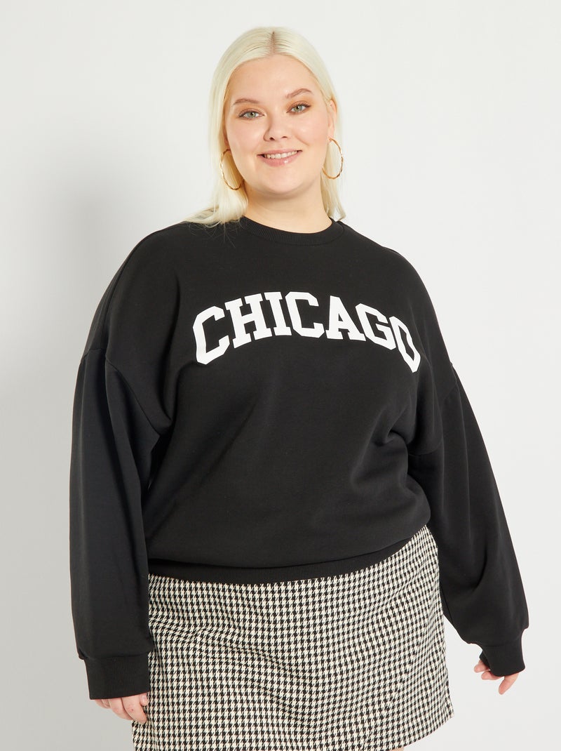 Sweater van joggingstof met opdruk 'Boston' ZWART - Kiabi