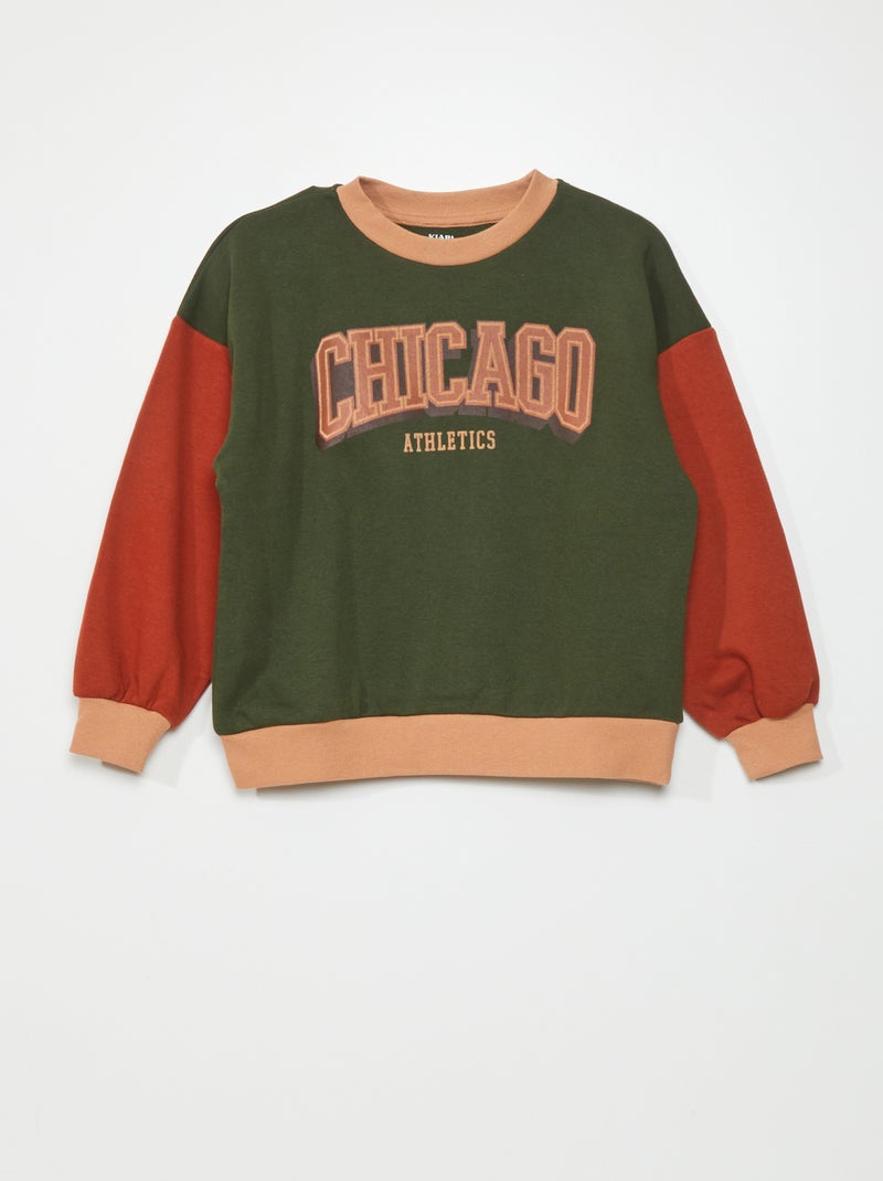 Sweater van joggingstof met opdruk 'Chicago' GROEN - Kiabi