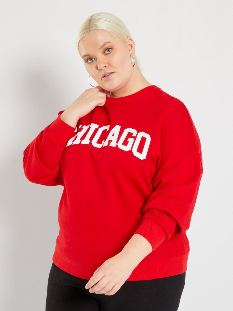 Sweater van joggingstof met opdruk 'Chicago' ROOD - Kiabi