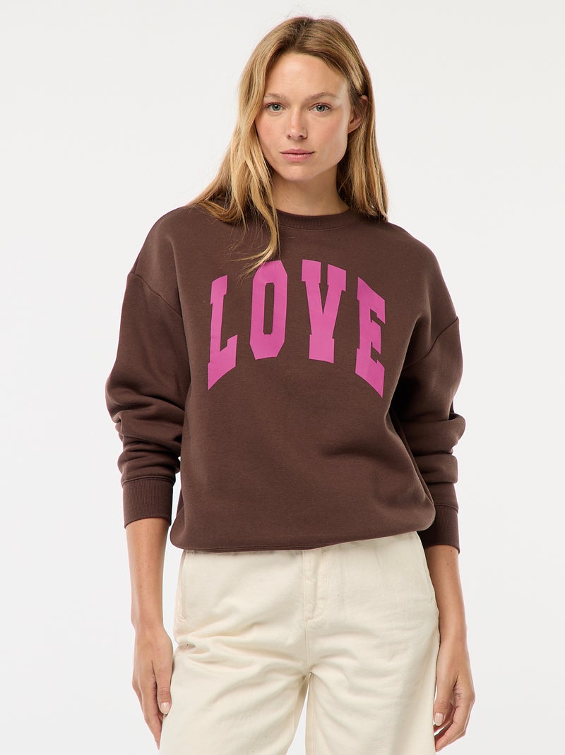 Sweater van joggingstof met opschrift Bruin - Kiabi