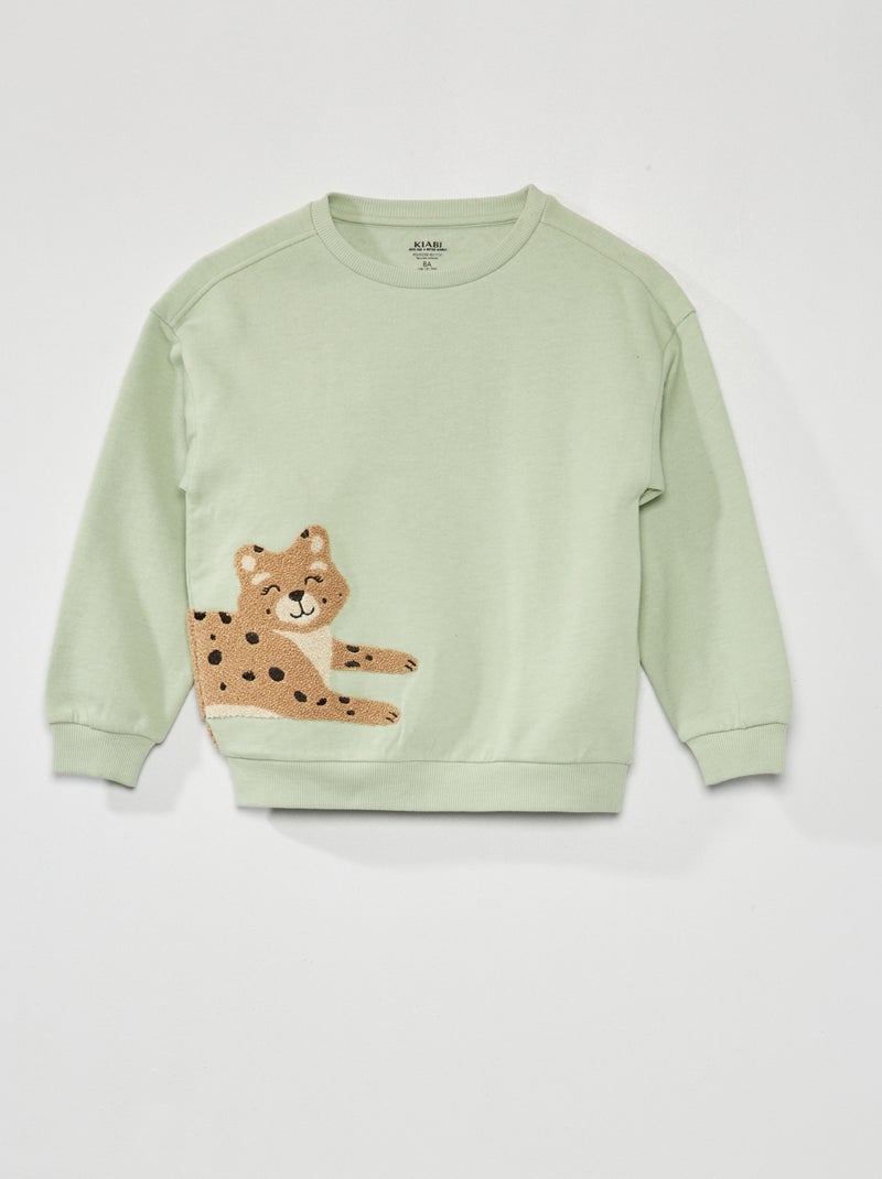 Sweater van joggingstof met panter BIEGE - Kiabi