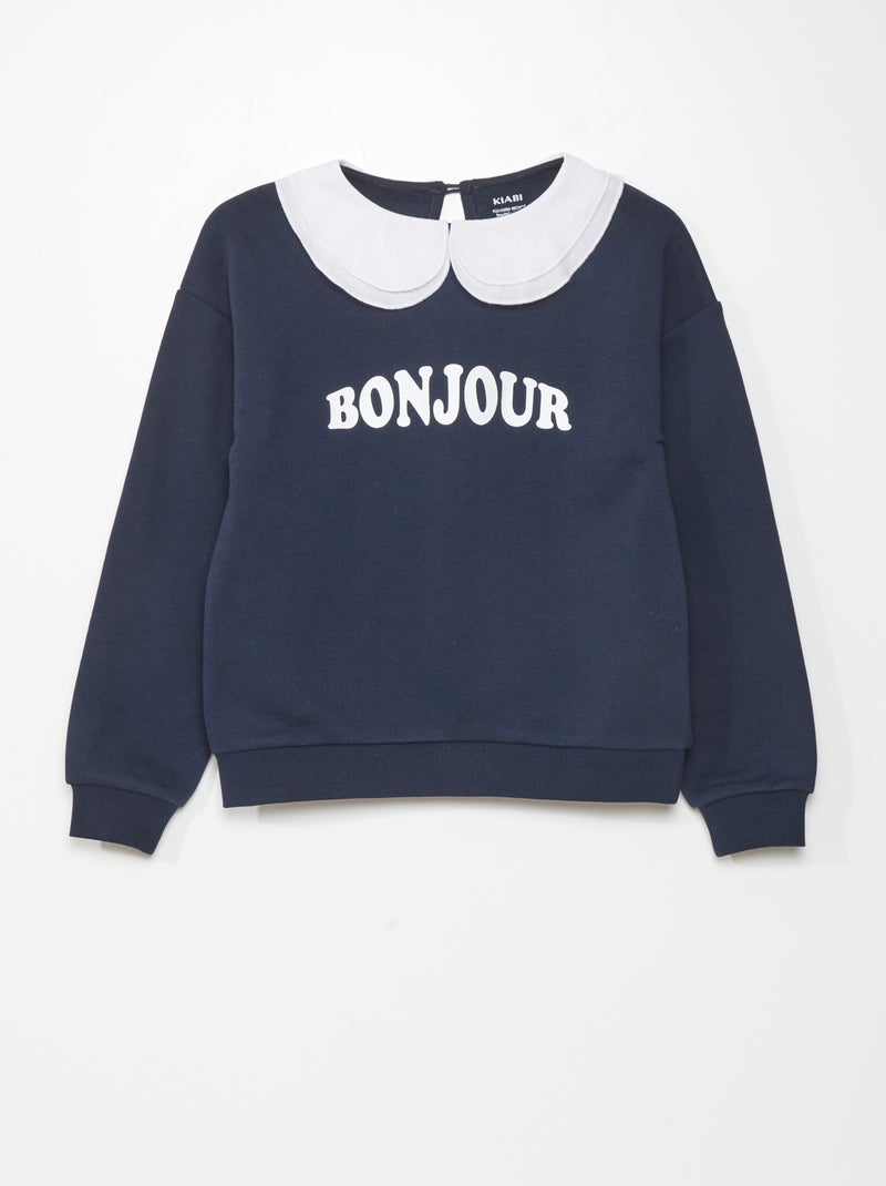 Sweater van joggingstof met Peter Pan-kraagje BLAUW - Kiabi
