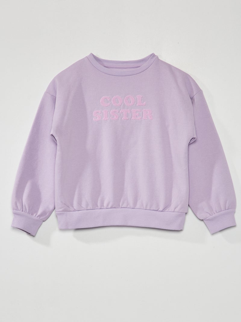 Sweater van joggingstof met plucheprint PAARS - Kiabi