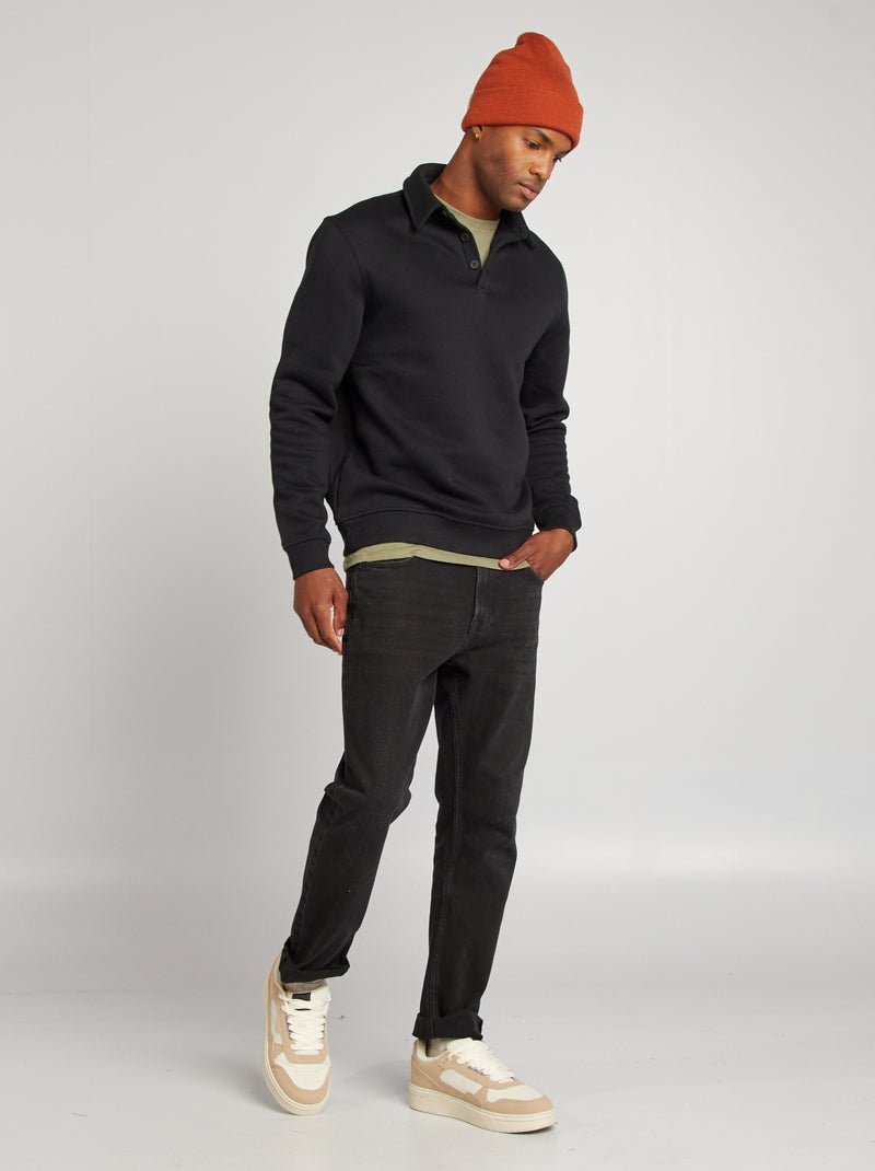 Sweater van joggingstof met polokraag zwart - Kiabi