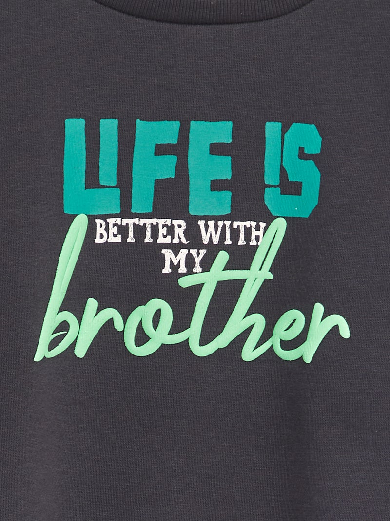 Sweater van joggingstof met print - Broer en zus GRIJS - Kiabi