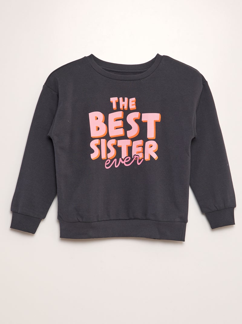 Sweater van joggingstof met print - Broer en zus ZWART - Kiabi