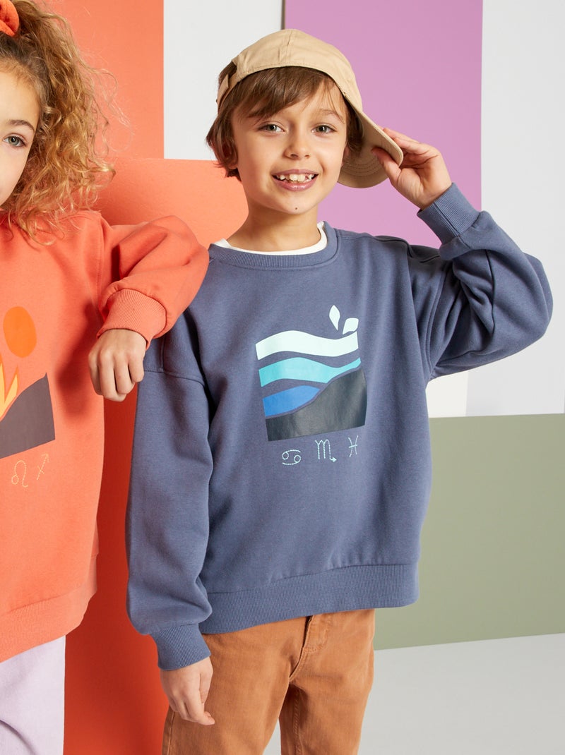 Sweater van joggingstof met print - Uniseks BLAUW - Kiabi