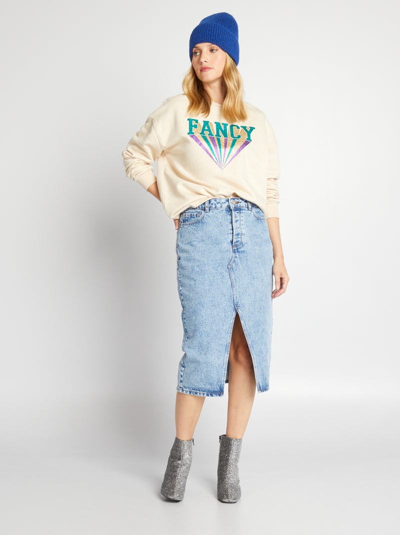 Sweater van joggingstof met print BIEGE - Kiabi