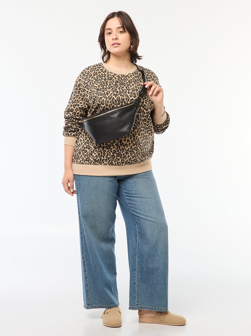 Sweater van joggingstof met print Biege - Kiabi