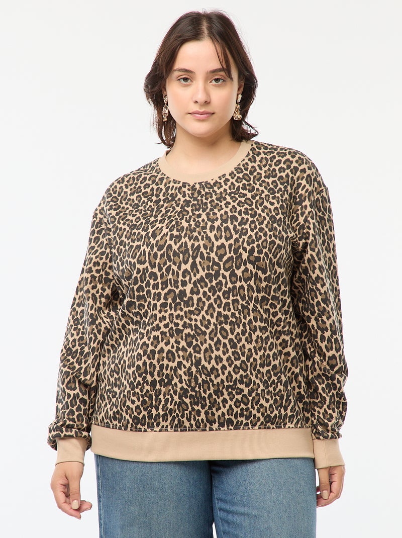 Sweater van joggingstof met print Biege - Kiabi