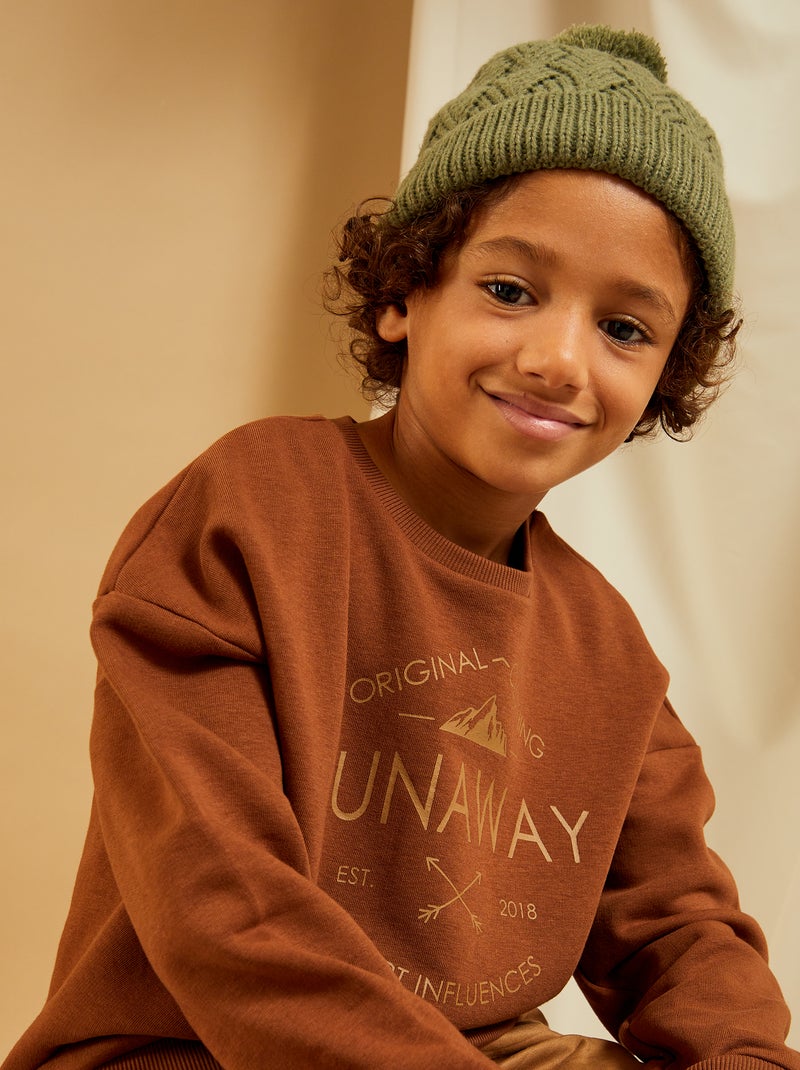 Sweater van joggingstof met print BRUIN - Kiabi