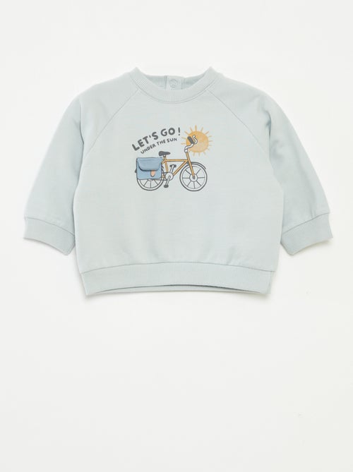 Sweater van joggingstof met print en drukknoopsluiting - Kiabi