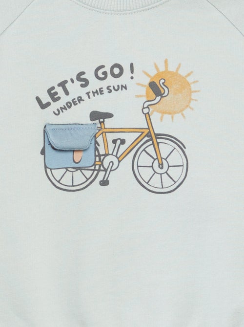 Sweater van joggingstof met print en drukknoopsluiting - Kiabi