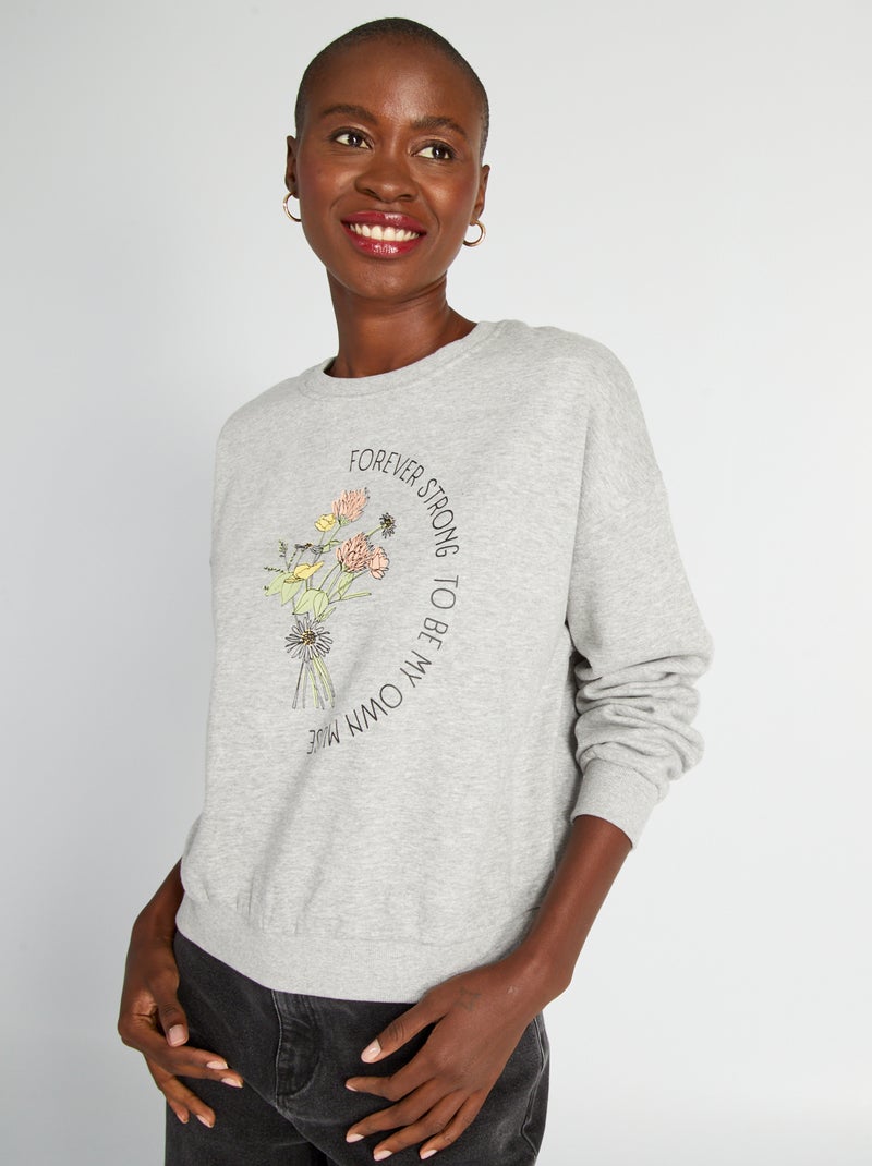 Sweater van joggingstof met print GRIJS - Kiabi