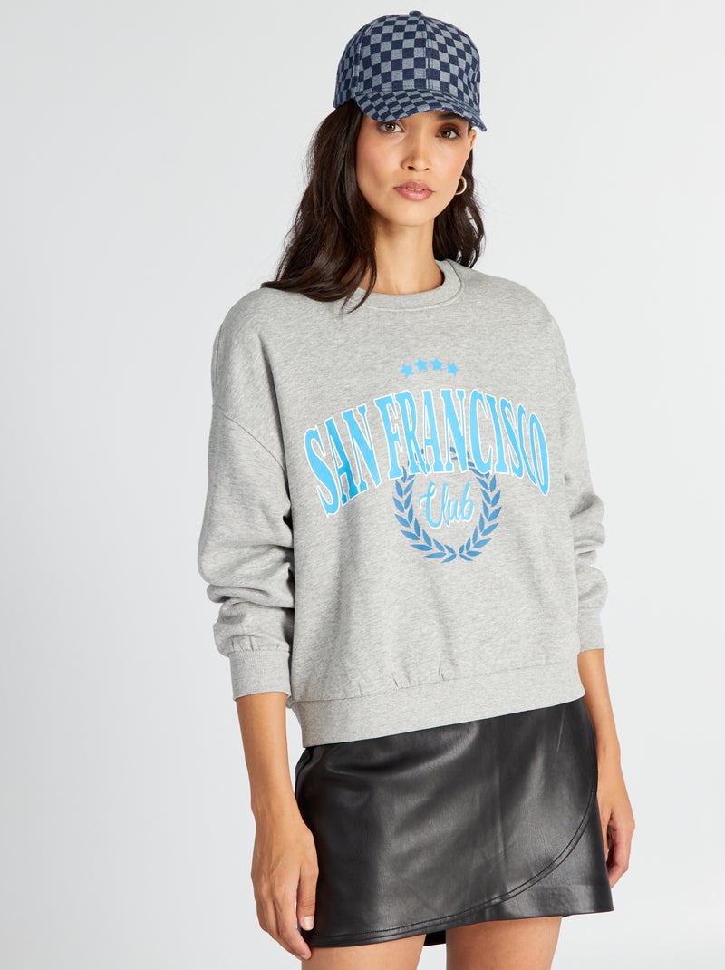 Sweater van joggingstof met print GRIJS - Kiabi