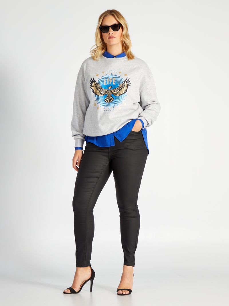 Sweater van joggingstof met print GRIJS - Kiabi