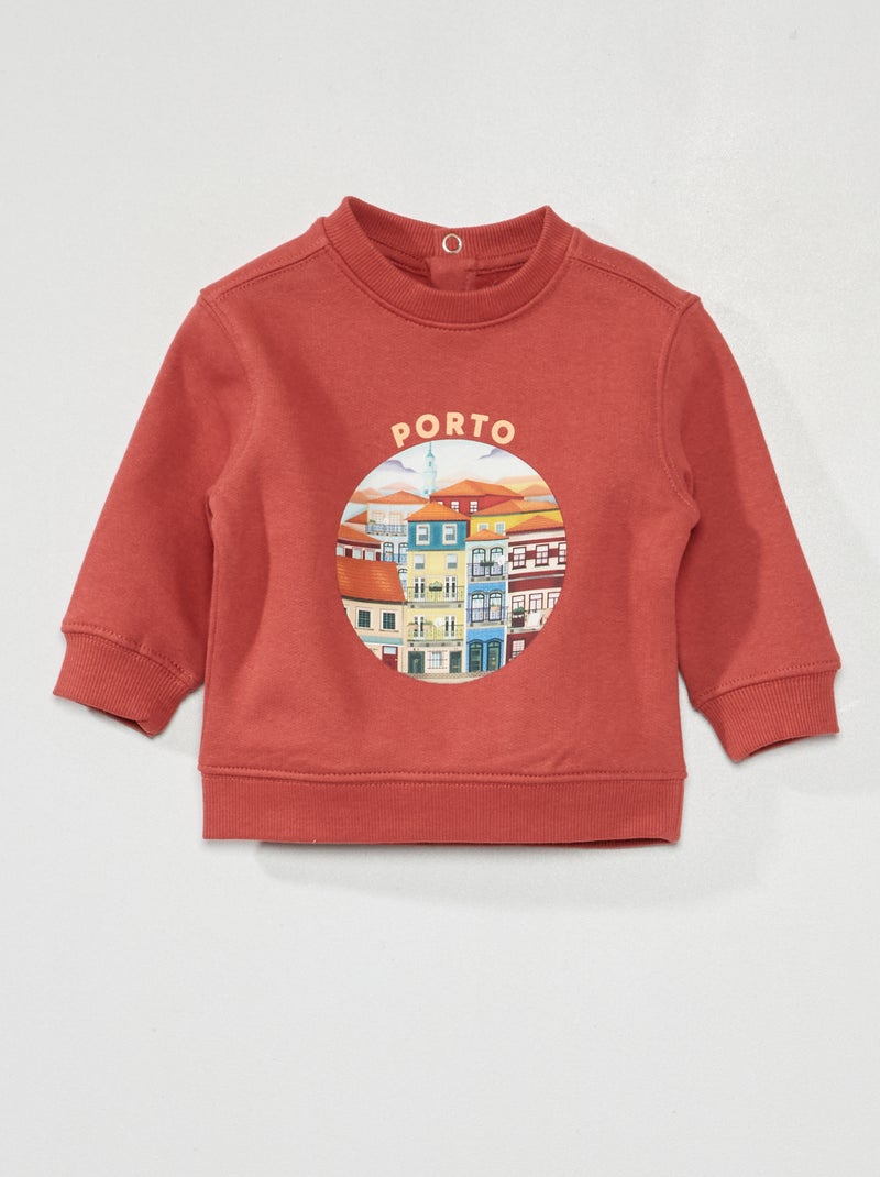 Sweater van joggingstof met print 'Lisboa' ROOD - Kiabi