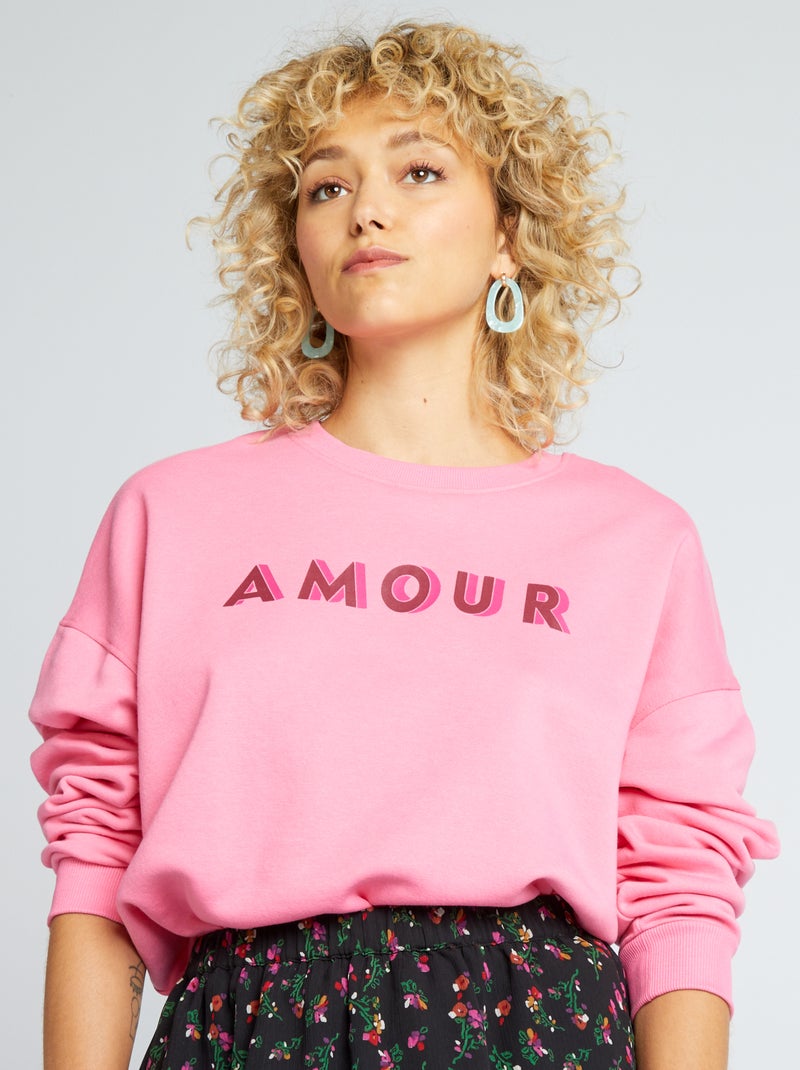 Sweater van joggingstof met print ROSE - Kiabi