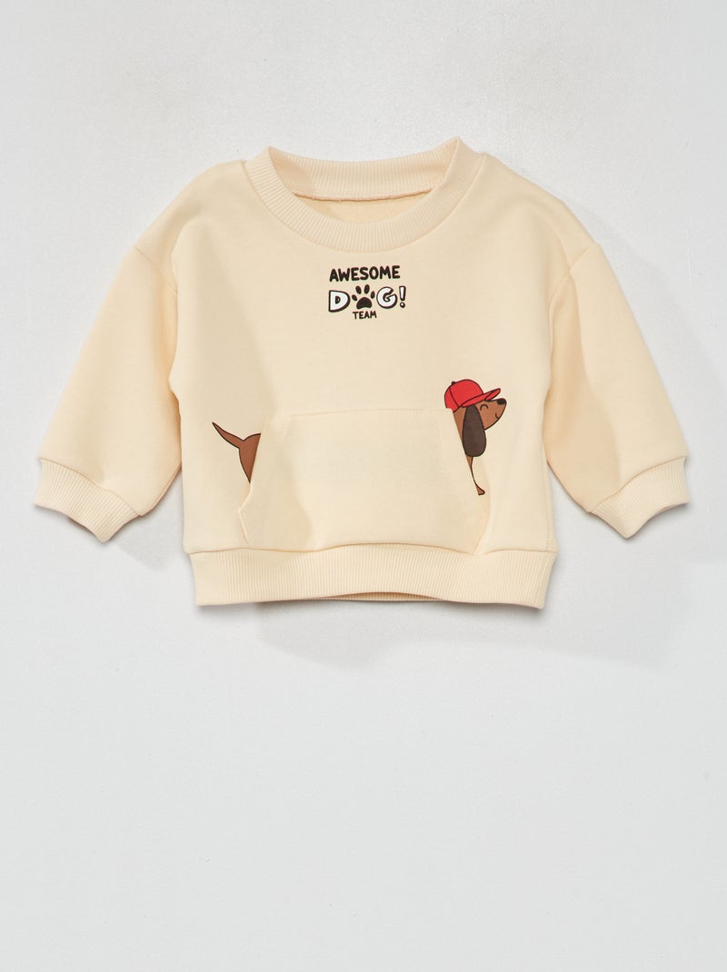 Sweater van joggingstof met print WIT - Kiabi