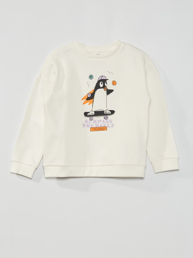 Sweater van joggingstof met print WIT - Kiabi